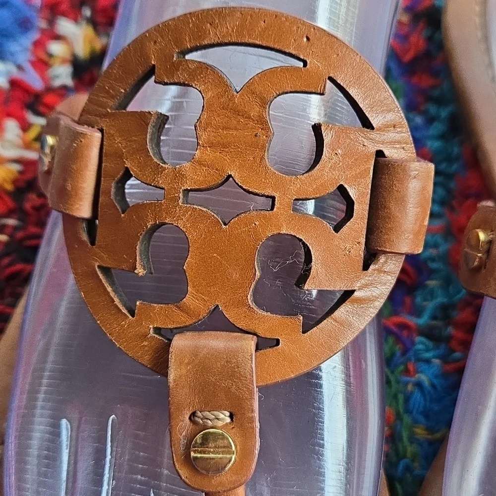 Tory Burch Cognac Brown Leather Miller Medallion Slip-on Flip Flop Sandal - Picture 4 of 17